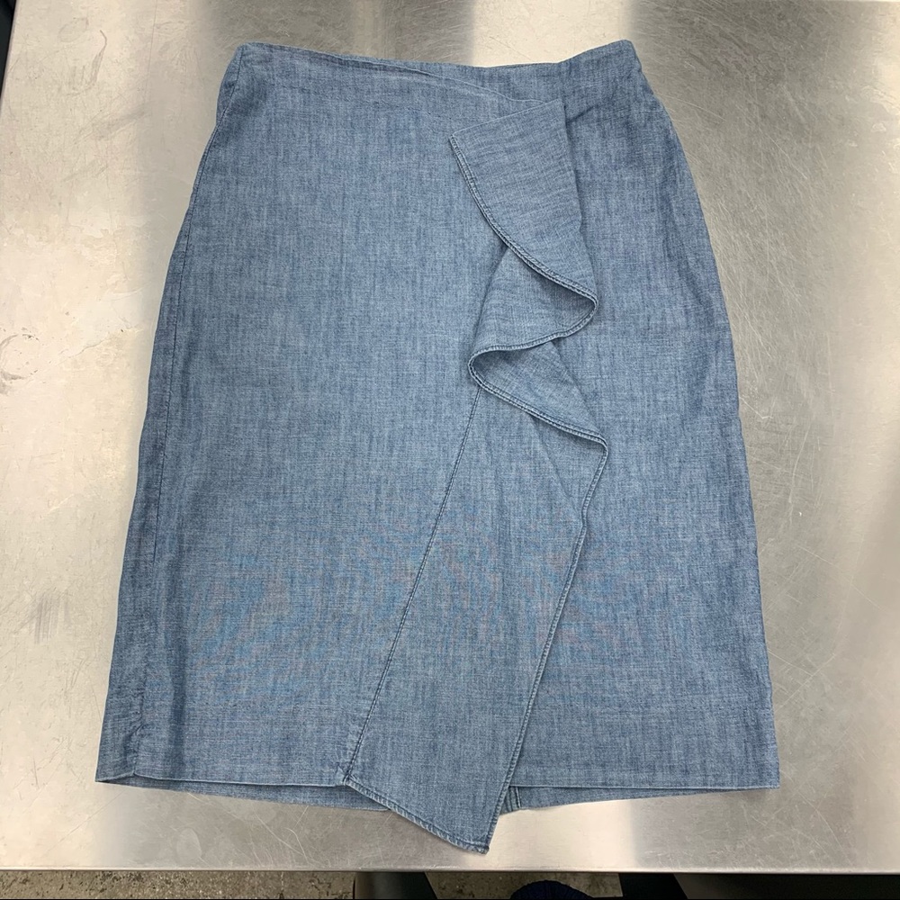 J crew light blue denim like ruffled midi skirt 4